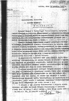 Pismo Spółdzielni Związek Pszczelarzy w Lublinie z dnia 15 grudnia 1945 w sprawie zagospodarowania opuszczonego obiektu przy ulicy Chmielnej 4