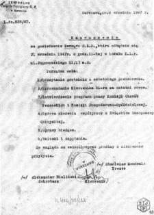 Zaproszenie z dnia 8 września 1947 roku dla Stanisława Jasińskiego na posiedzenia Zarządu Centralnego Związku Pszczelarzy w Warszawie