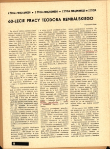 Artykuł Franciszka Osiaka „60-lecie pracy Teodora Rembalskiego”