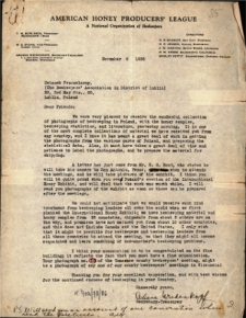 Pismo Amerykańskiego Związku Producentów Miodu z dnia 6 listopada 1936 roku do Związku Pszczelarzy w Lublinie
