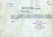 Pismo Sędziego Wojskowego Sądu Rejonowego z 4 marca 1952 roku z pytaniem o zatrudnieniu Stanisława Jasińskiego