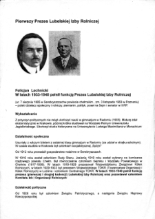 Biuletyn Lubelskiej Izby Rolniczej poświęcony pierwszemu jej prezesowi - Felcjanowi Lechnickiemu