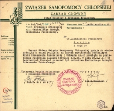 Pismo Centralnego Zarządu Zrzeszenia Pszczelarzy z 25 października 1948 do Stanisława Jasińskiego z informacją, że przestał on być członkiem CZZP