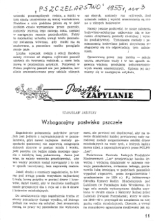 Artykuł Stanisława Jasińskiego „Pożytki i zapylanie” w „Pszczelarstwo” nr 3 z 1955 roku