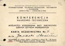 Karta uczestnictwa Stanisława Jasińskiego w konferencji zorganizowanej w dniach 26-28 stycznia 1955 w Rogowie koło Koluszek