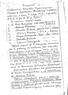 Protokół Nr 1. z zebrania Komitetu Organizacyjnego i Protokół Nr 2. z Walnego Zgromadzenia Założycielskiego Okręgowej Spółdzielni Pszczelarskiej w Lublinie w maju 1957 roku