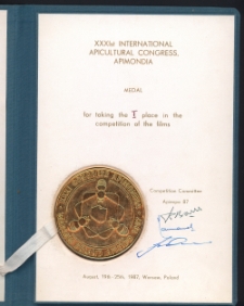 Rewers złotego medalu dla lubelskich pszczelarzy na XXXI Międzynarodowym Kongresie Pszczelarskim Apimondia, Warszawa 1987 rok