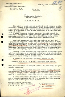 Pismo Związku Pszczelarzy z dnia 23 stycznia 1945 roku do Ministerstwa Rolnictwa i Reform Rolnych w sprawie przydzielenia gorzelni „Osmolice”