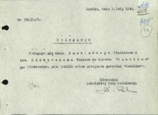 Pismo Lubelskiej Izby Rolniczej z dnia 1 lutego 1945 roku delegujące Stanisława Jasińskiego i inżyniera Wacława Liśkiewicza do Ośrodka &bdquo;Osmolice&rdquo; celem przejęcia gorzelni &bdquo;Osmolice&rdquo; dla Związku Pszczelarzy