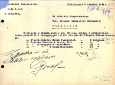 Pismo Inspektoratu Pszczelarskiego przy Lubelskiej Izby Rolniczej w Lublinie z dnia 9 czerwca 1945 roku do Wojewódzkiego Zarządu Zwiażku Samopomocy Chłopskiej w Lublinie o przydziale cukru dla pasiek Związku Pszczelarskiego