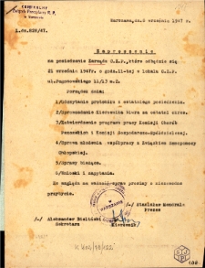 Zaproszenie dla Stanisława Jasińskiego z Centralnego Związku Pszczelarzy R.P. z dnia 8 września 1947 roku na posiedzenie Zarządu C.Z.P.