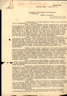 Pismo Lubelskiego Związku Pszczelarzy do Centrali Spółdzielni Ogrodniczych w Warszawie z dnia 9 maja 1949 roku w sprawie wyjaśnienia sytuacji związanej z łączeniem Związku ze Spółdzielnią Owocarsko-Warzywniczą w Lublinie