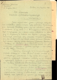 Pismo Stanisława Jasińskiego z dnia 6 grudnia 1961 roku do Zarządu Centrali Sp&oacute;łdzielni Ogrodniczych w Warszawie z prośbą o wyjaśnienia zagarnięcia przejmowanego w 1949 roku przez Sp&oacute;łdzielnię Owocarsko-Warzywniczą w Lublinie majątku Związku Pszczelarzy w Lublinie