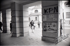 Posters and election slogans on a wall at Krakowskie Przedmieście in Lublin