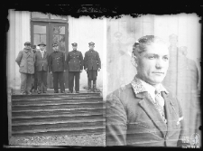 A group of men on the stairs and a portrait of a man